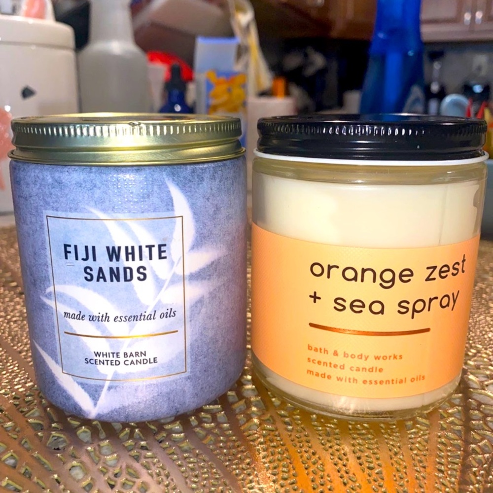 (2) B&BW Fuji White Sands & Orange Zest Sea Spray Single Wick Candles